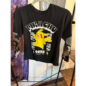 Boys Pokémon Pikachu Long Sleeve Graphic T-Shirt Black XS Camo Sleeves Jet Black